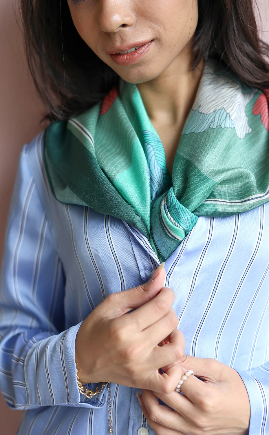 0041_Levels_1_1800x1800 Jade Bloom Silk Scarf - Image 1