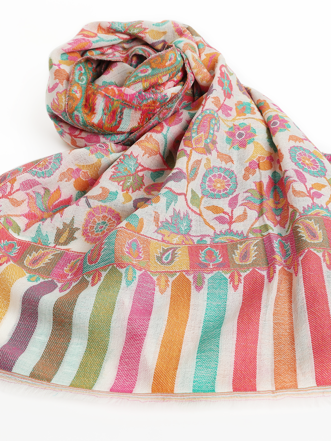 Ivory Multicolor Floral & Paisley Woven Stole