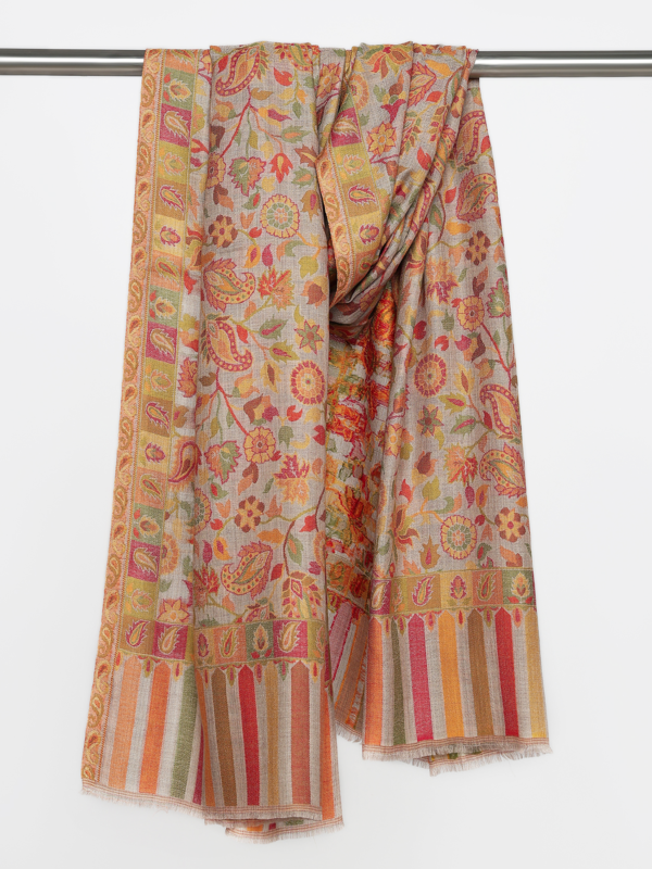 Taupe Multicolor Floral & Paisley Woven Stole