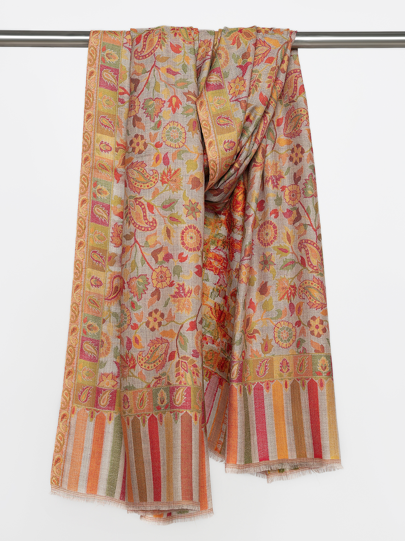 Taupe Multicolor Floral & Paisley Woven Stole