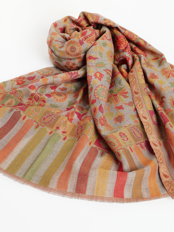 Taupe Multicolor Floral & Paisley Woven Stole
