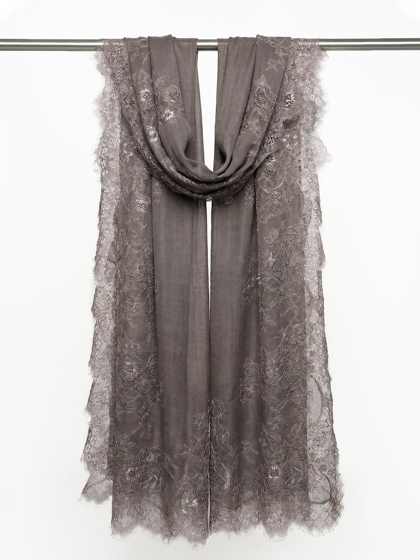 Charcoal Grey Lace-Trimmed Stole