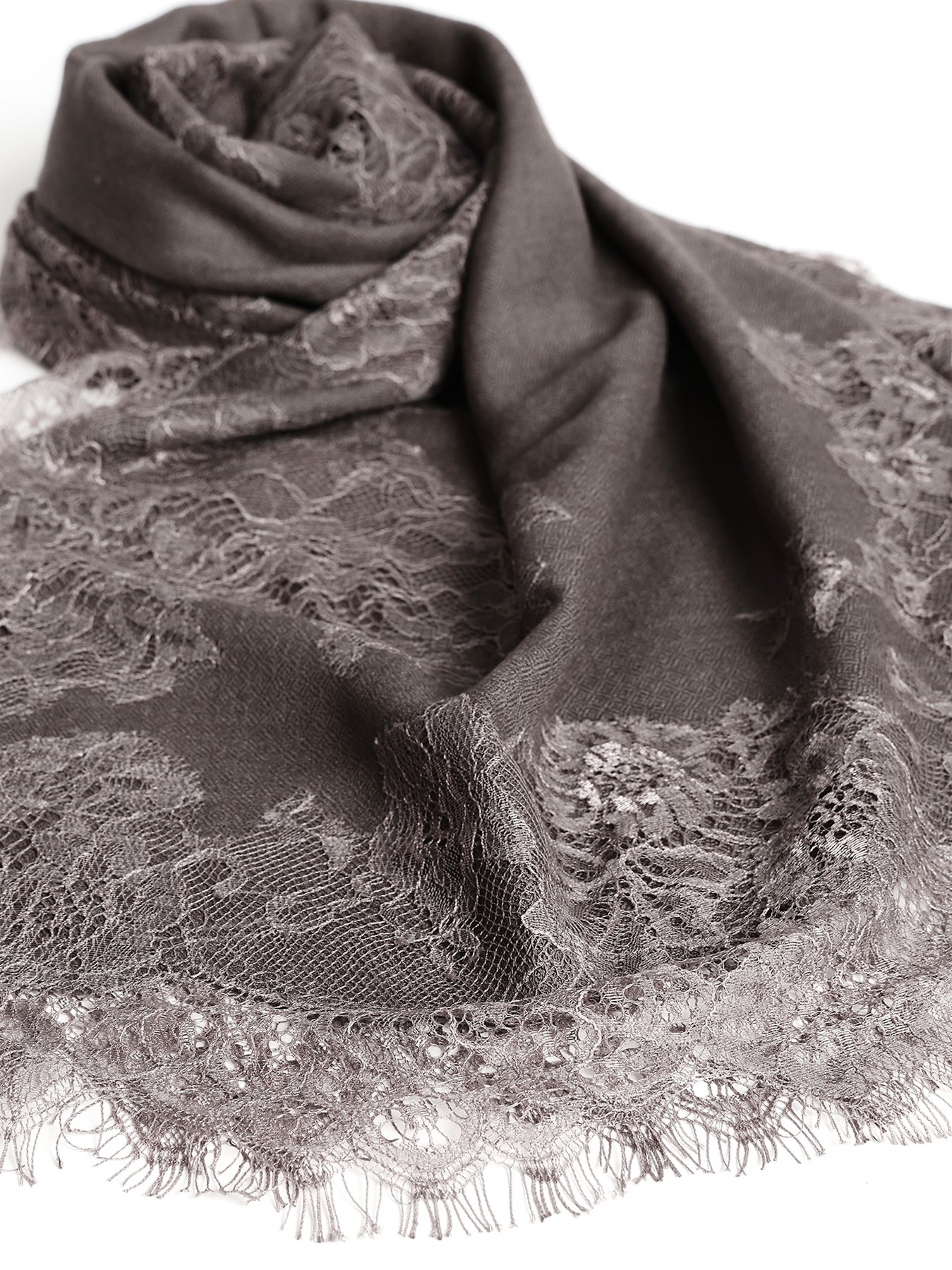 Charcoal Grey Lace-Trimmed Stole