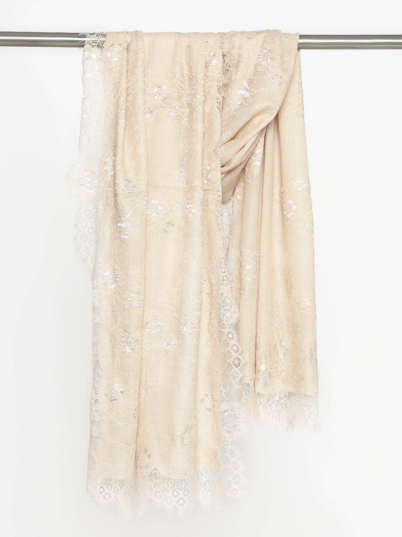 Champagne Beige Lace-Trimmed Stole