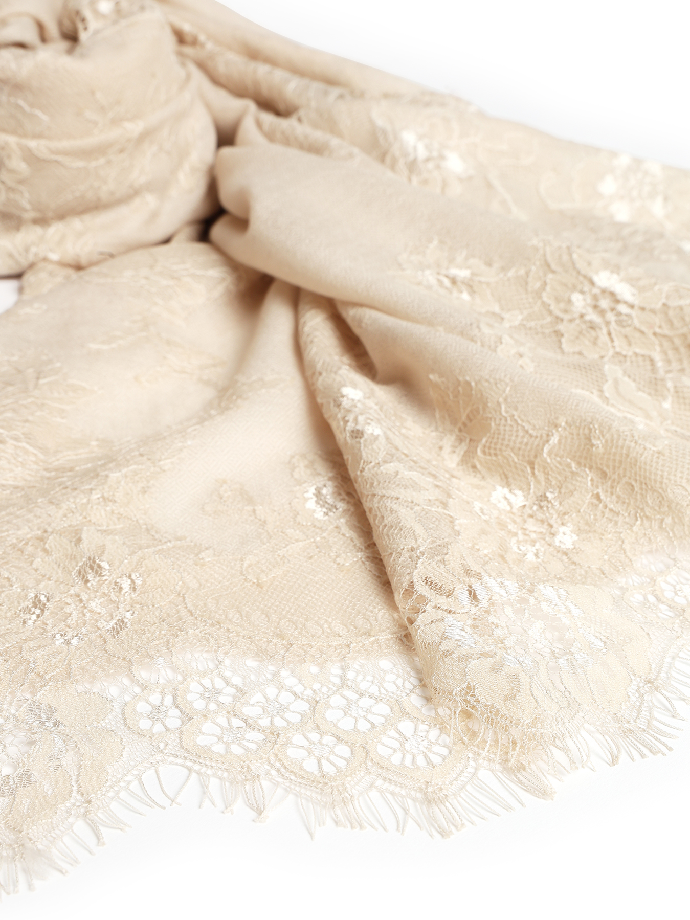 Champagne Beige Lace-Trimmed Stole