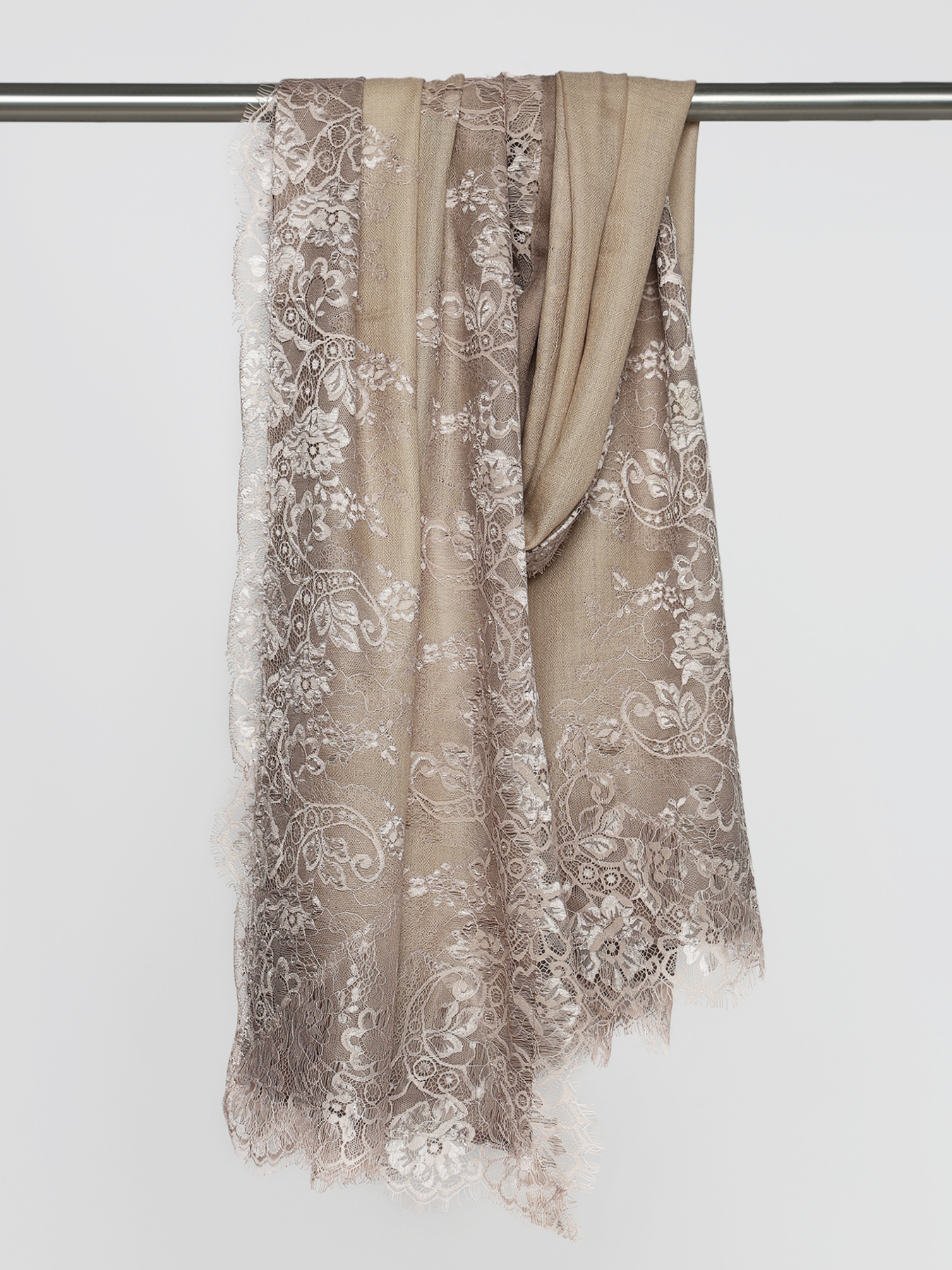 Mocha Brown Lace-Trimmed Stole