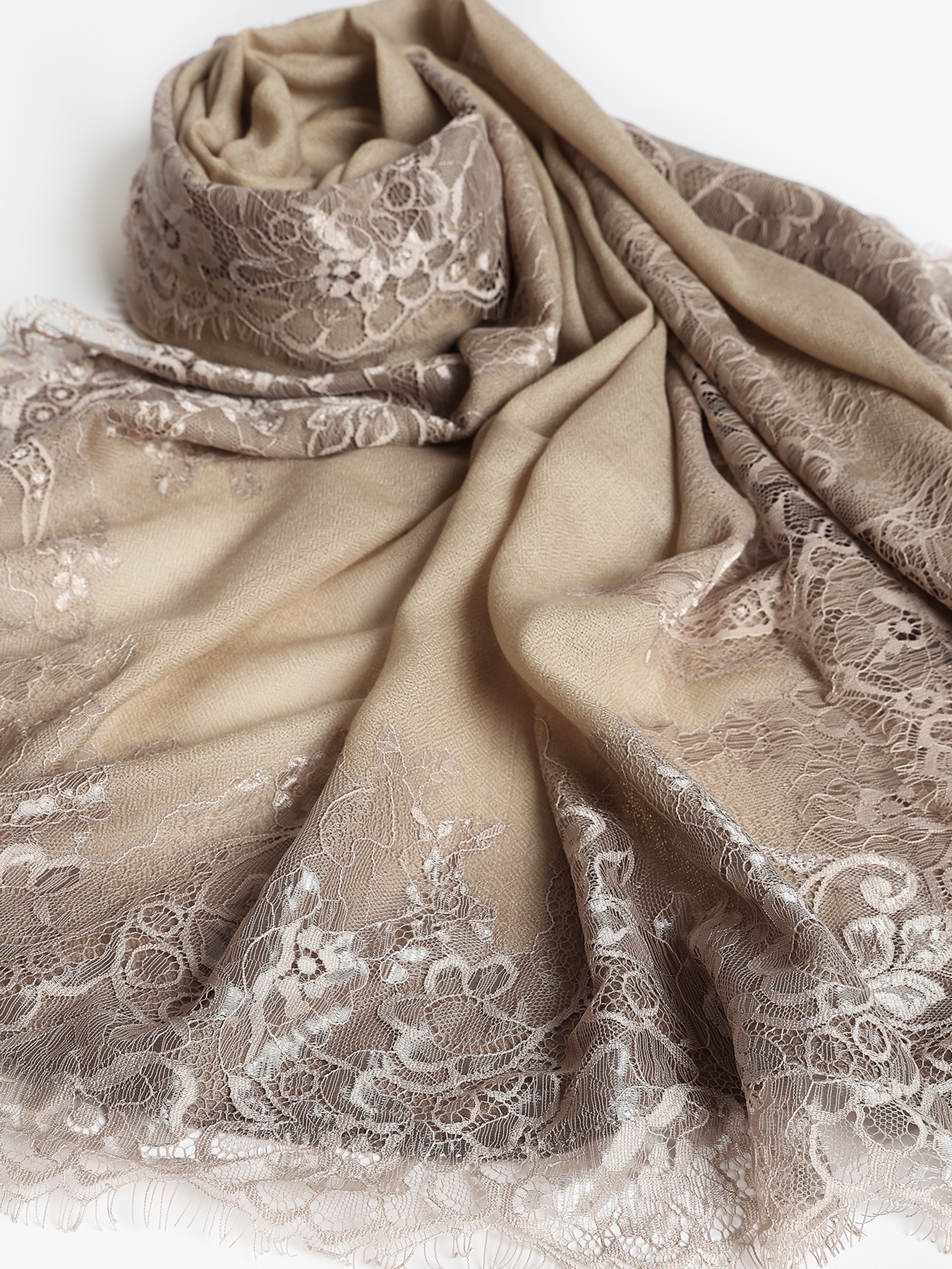 Mocha Brown Lace-Trimmed Stole