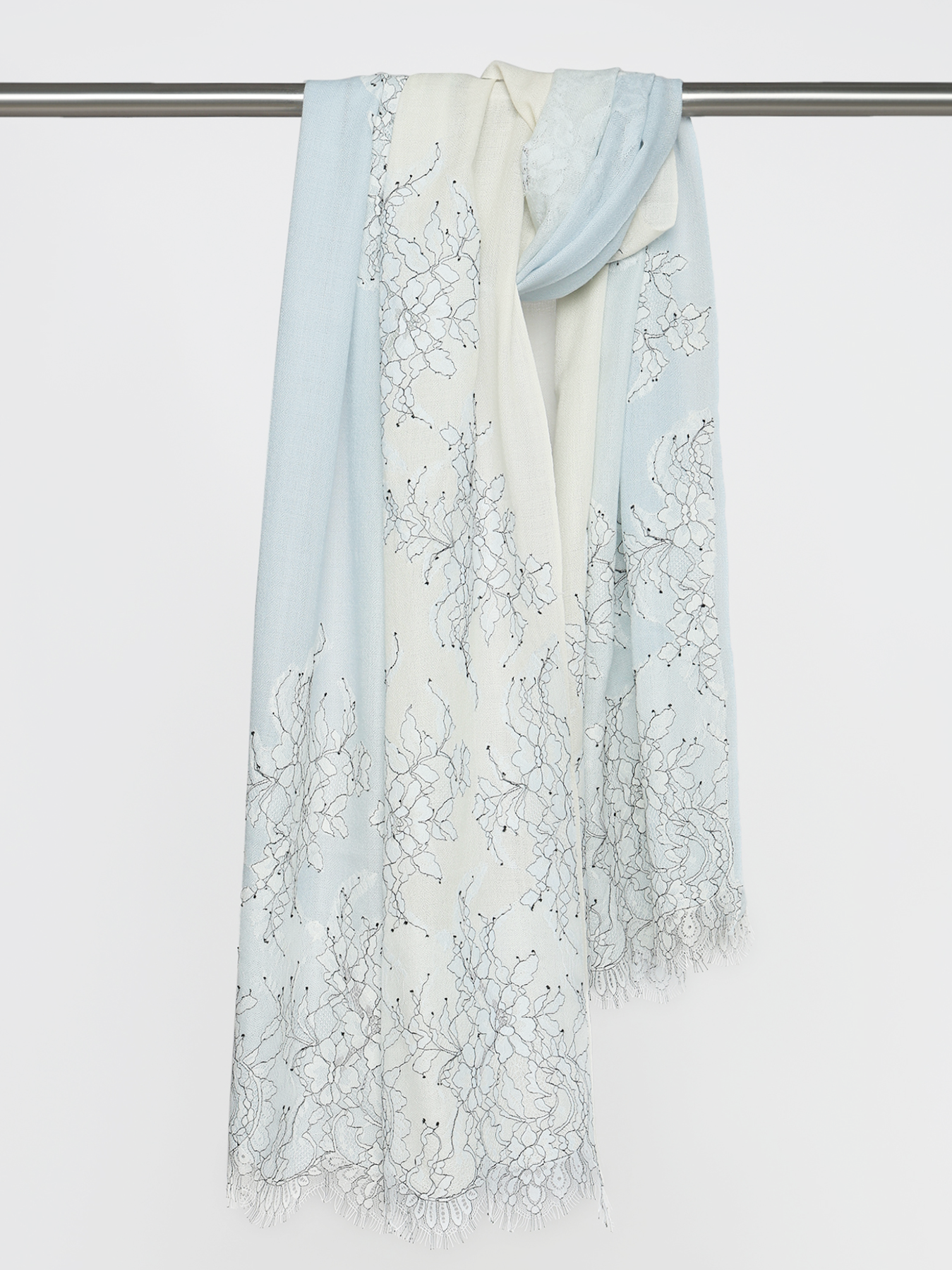 Powder Blue & Ivory Lace-Trimmed Stole