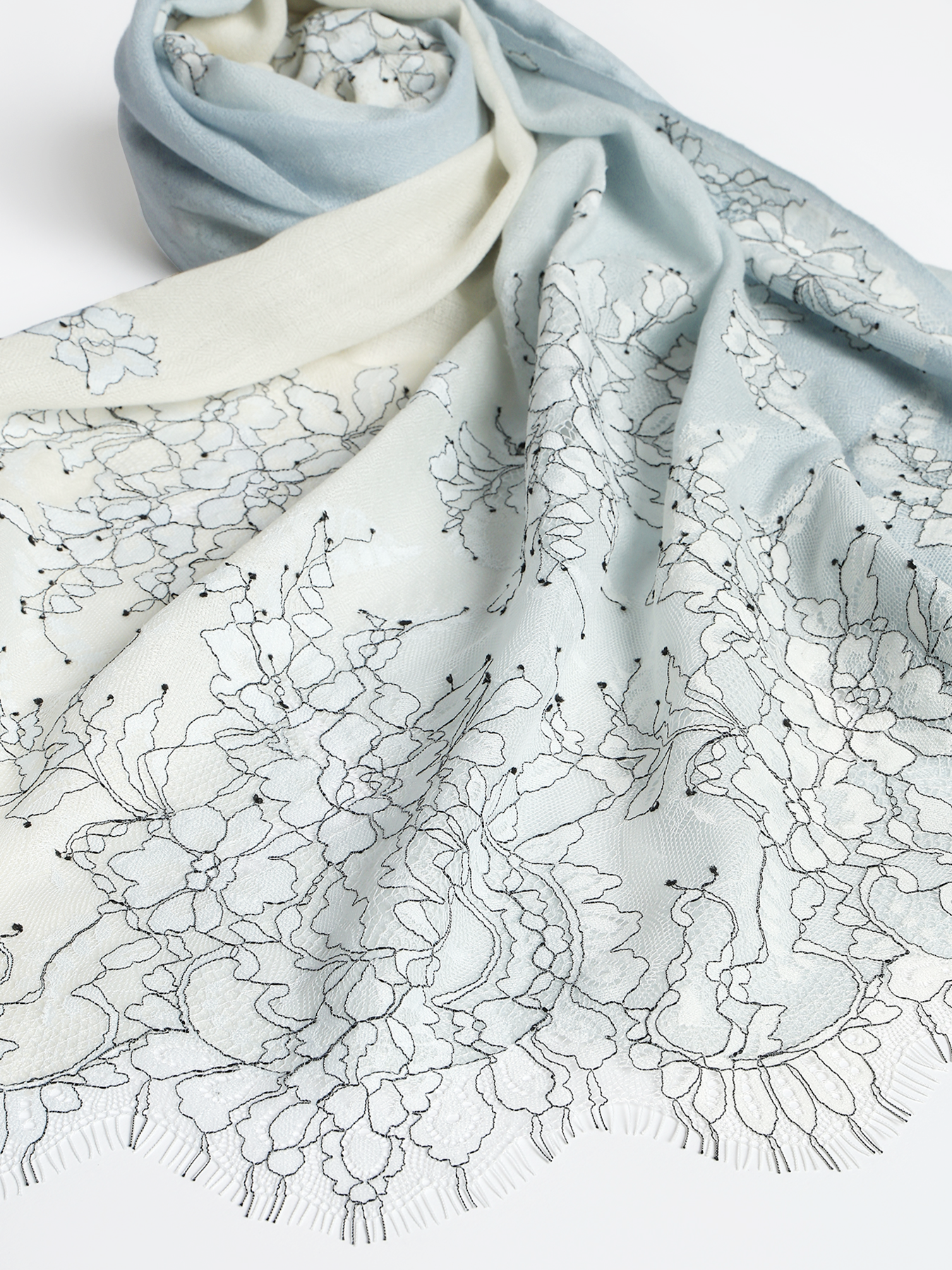 Powder Blue & Ivory Lace-Trimmed Stole
