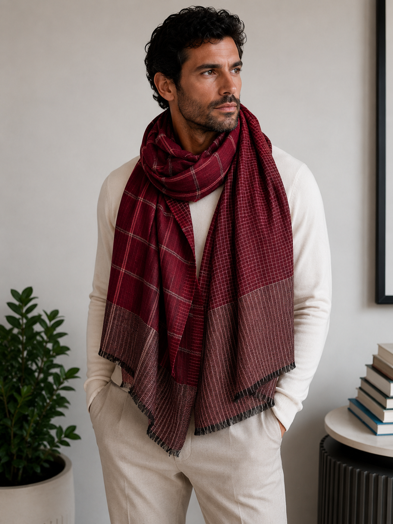 Ruby Red Reversible Check Stole