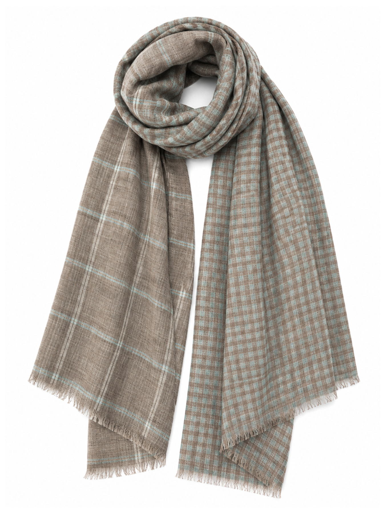 Sea Mist Reversible Check Stole