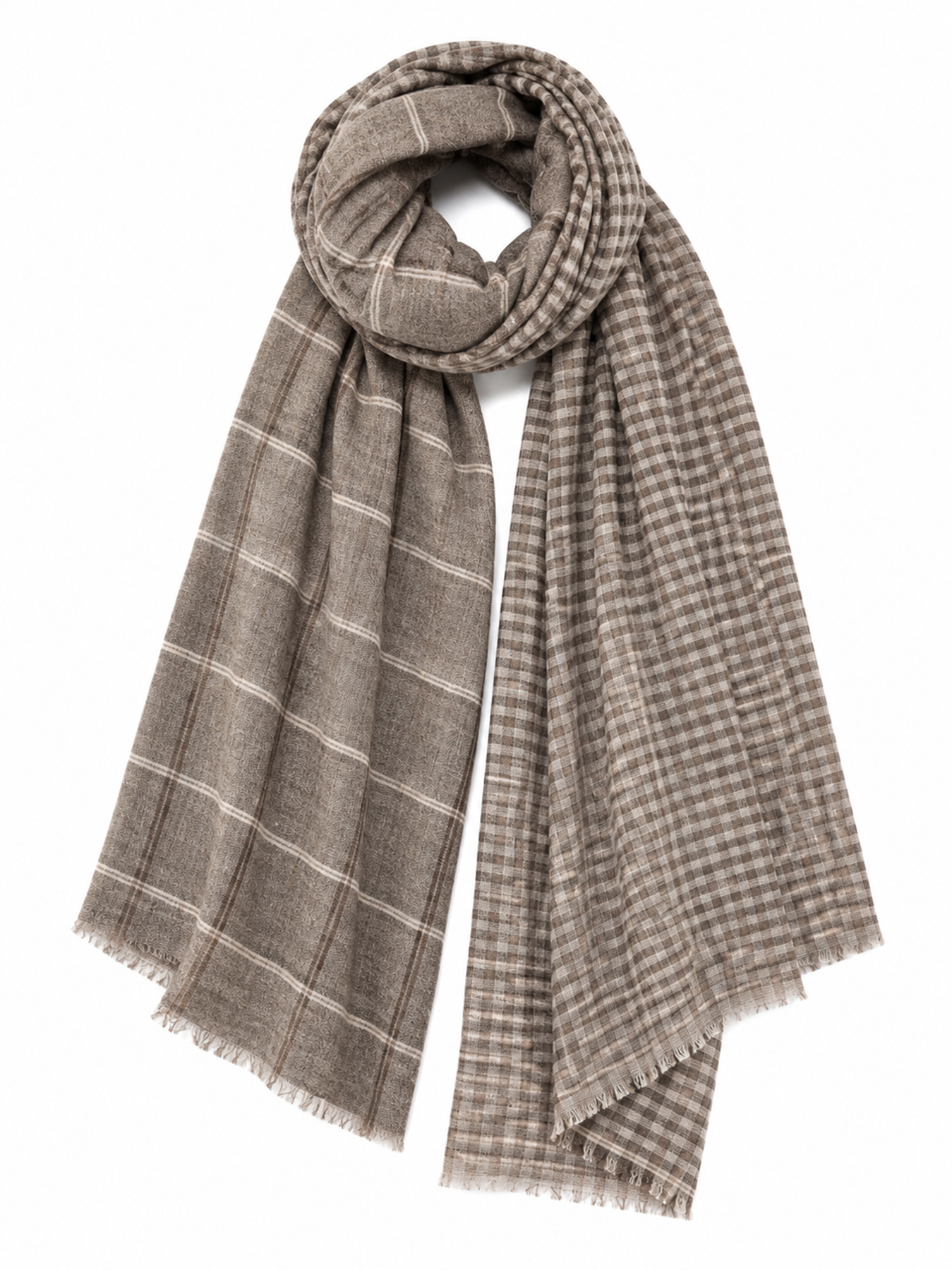 Mushroom Taupe Reversible Check Stole
