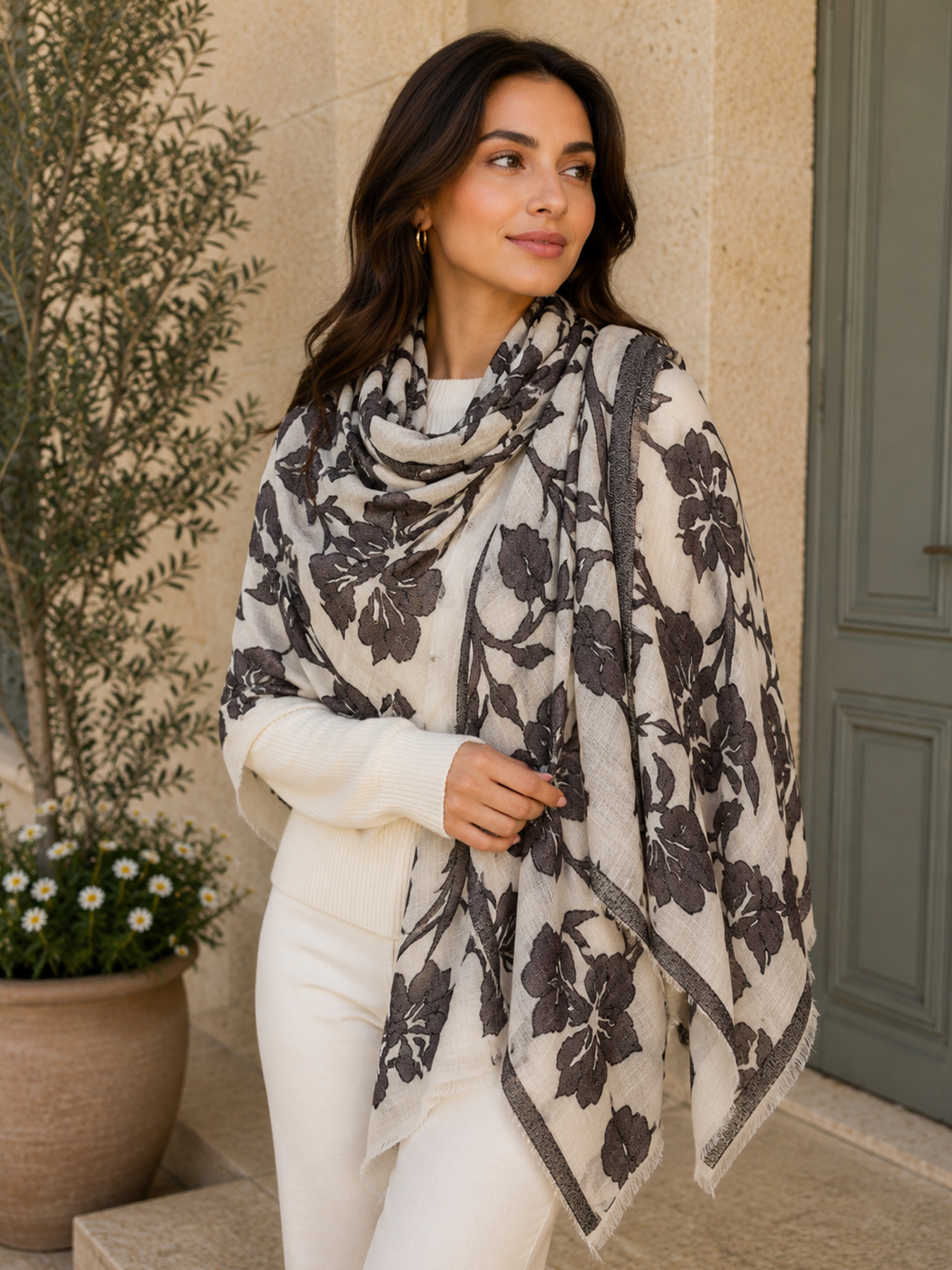 Midnight Bloom Cashmere Blend Stole