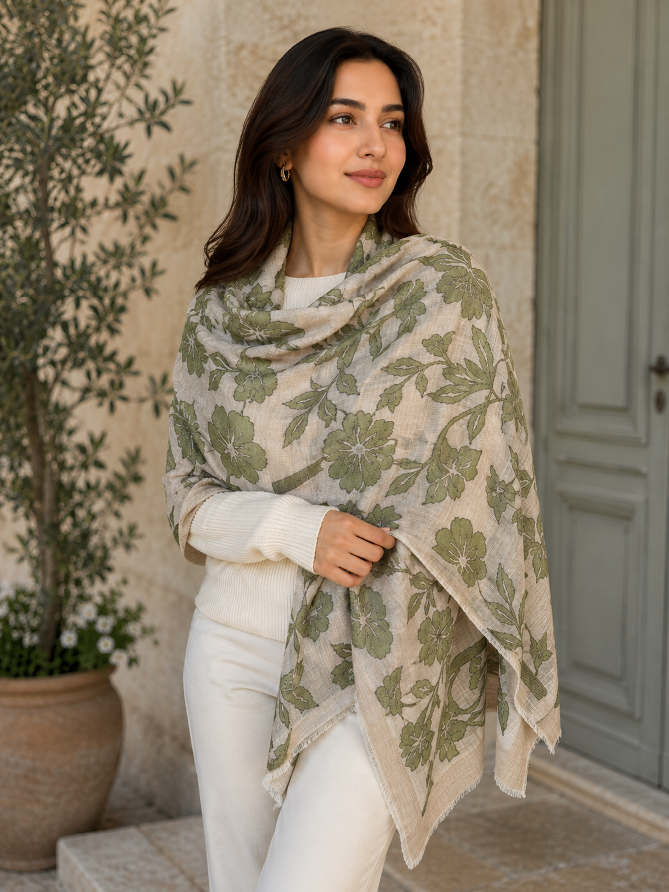 Olive Blossom Cashmere Blend Stole