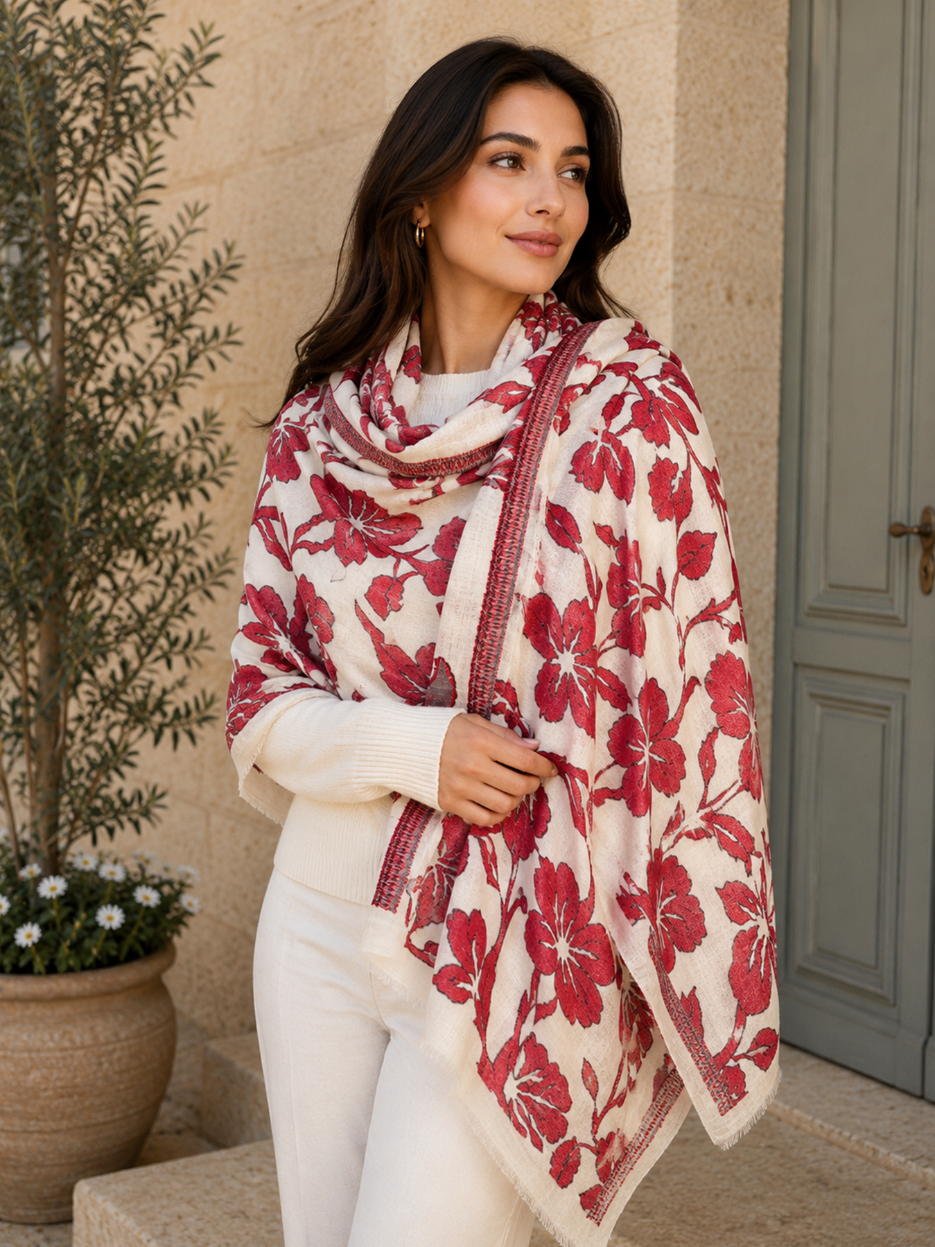 Crimson Blossom Cashmere Blend Stole