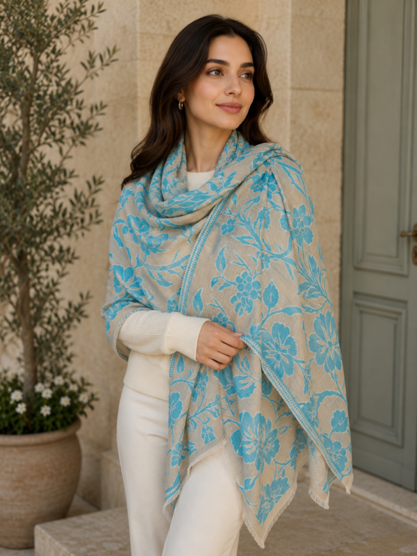 Azure Bloom Cashmere Blend Stole