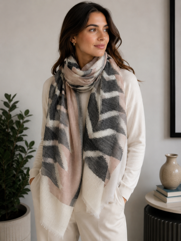 Blush & Charcoal Ikat Reversible Stole