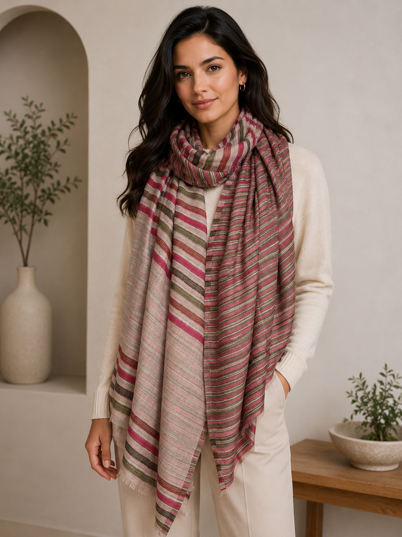 Rosewood Blush Reversible Stripe Stole