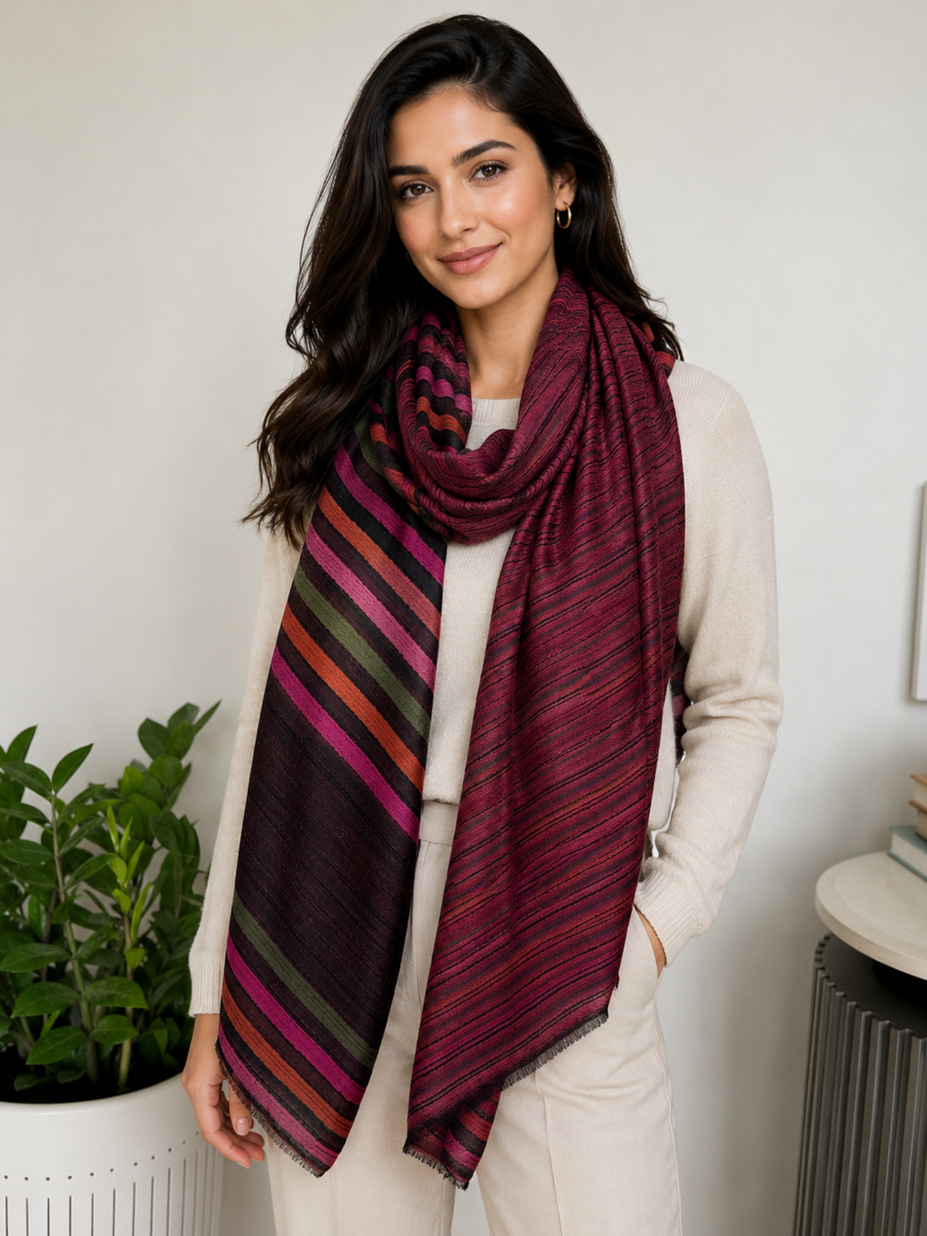 Midnight Fuchsia Reversible Stripe Stole