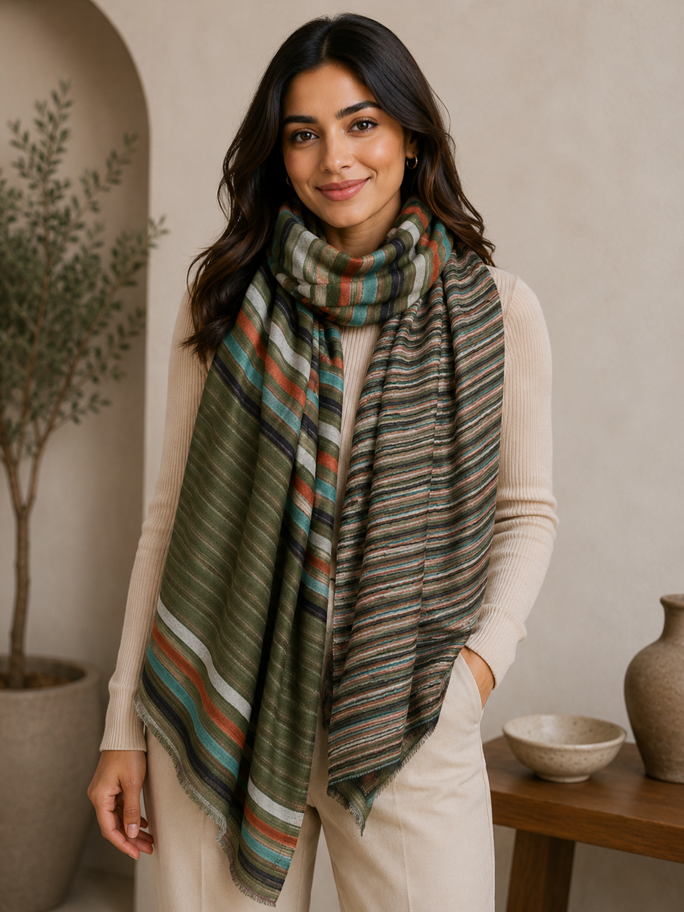Olive Grove Reversible Stripe Stole