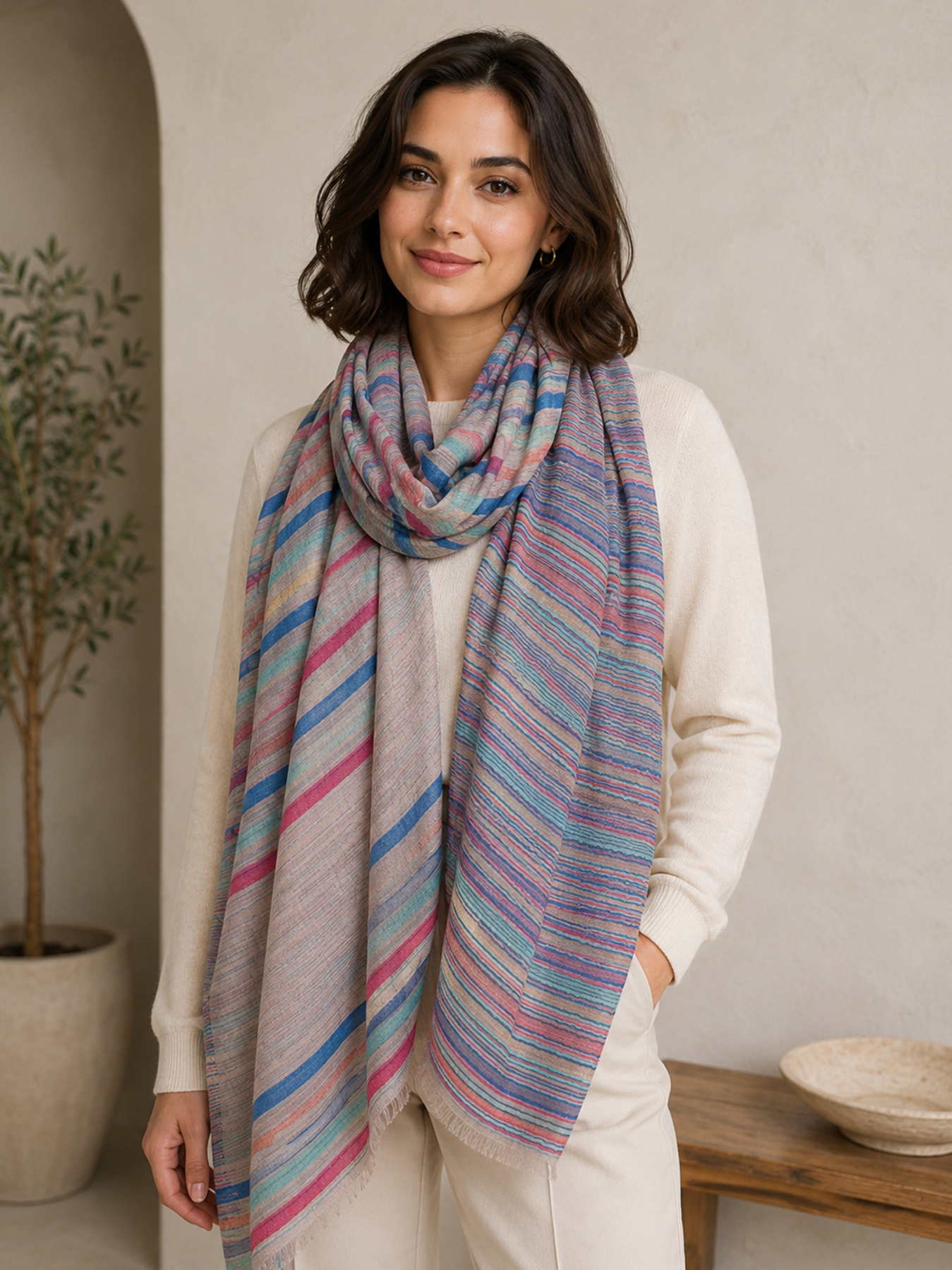 Pastel Lagoon Reversible Stripe Stole