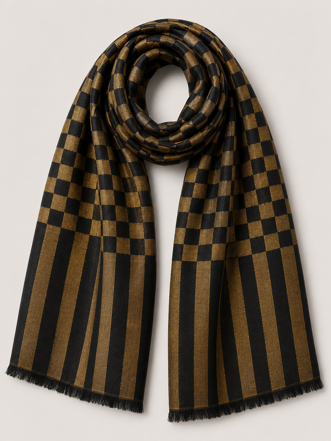 Noir Gold Check Zari Stole