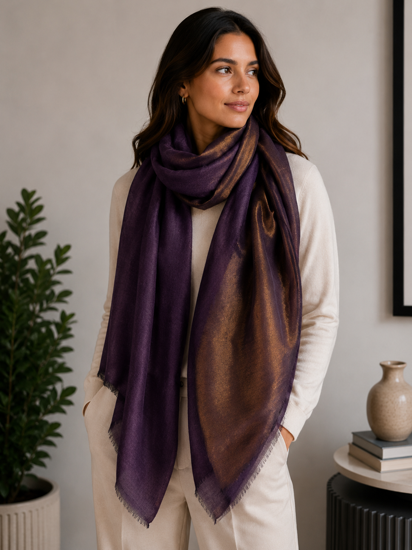 Royal Plum Reversible Zari Stole