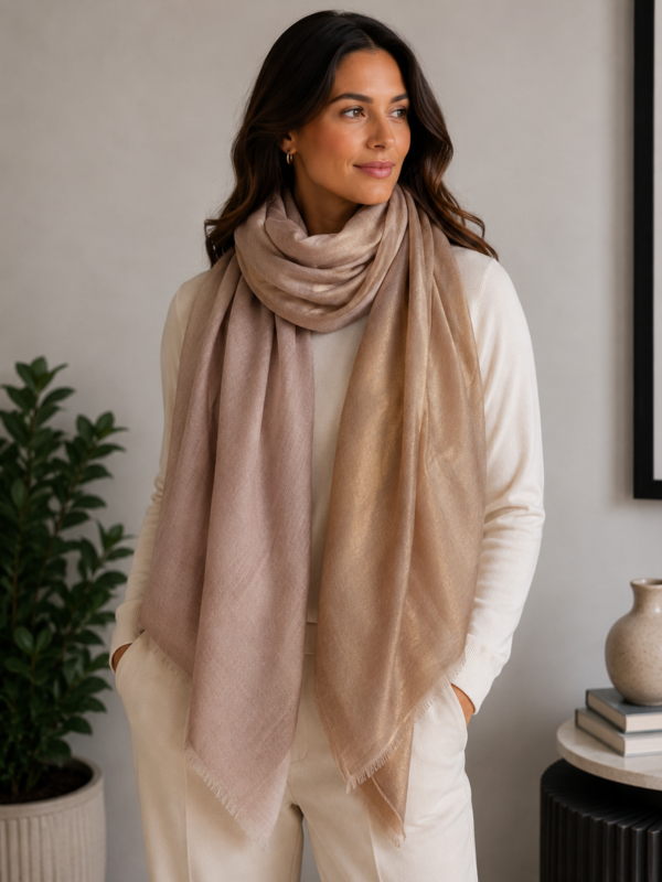 Beige Gold Reversible Zari Stole