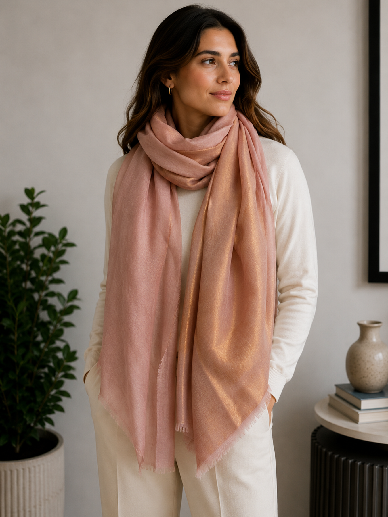Peach Gold Reversible Zari Stole