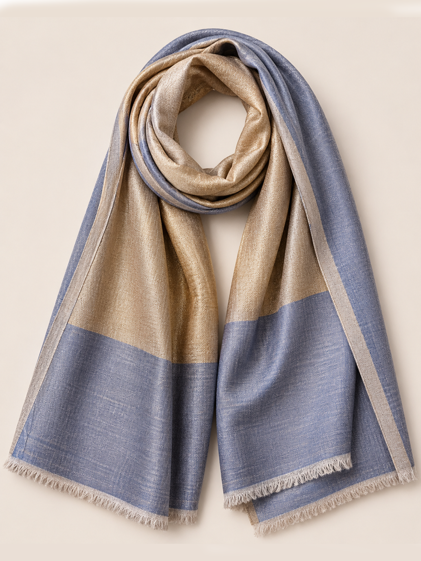 Silver Blue & Champagne Gold Reversible Zari Stole