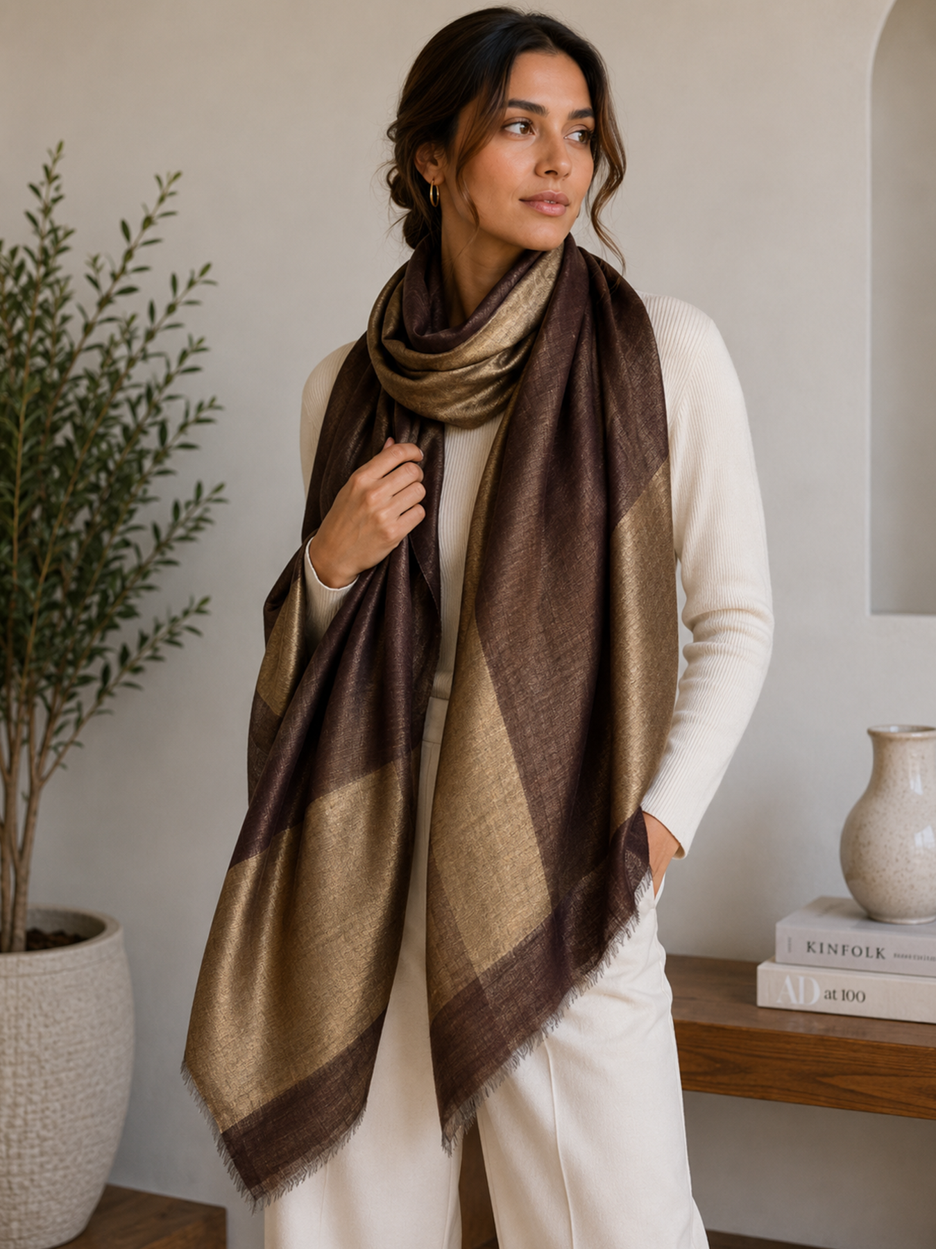 Cocoa Gold Border Stole