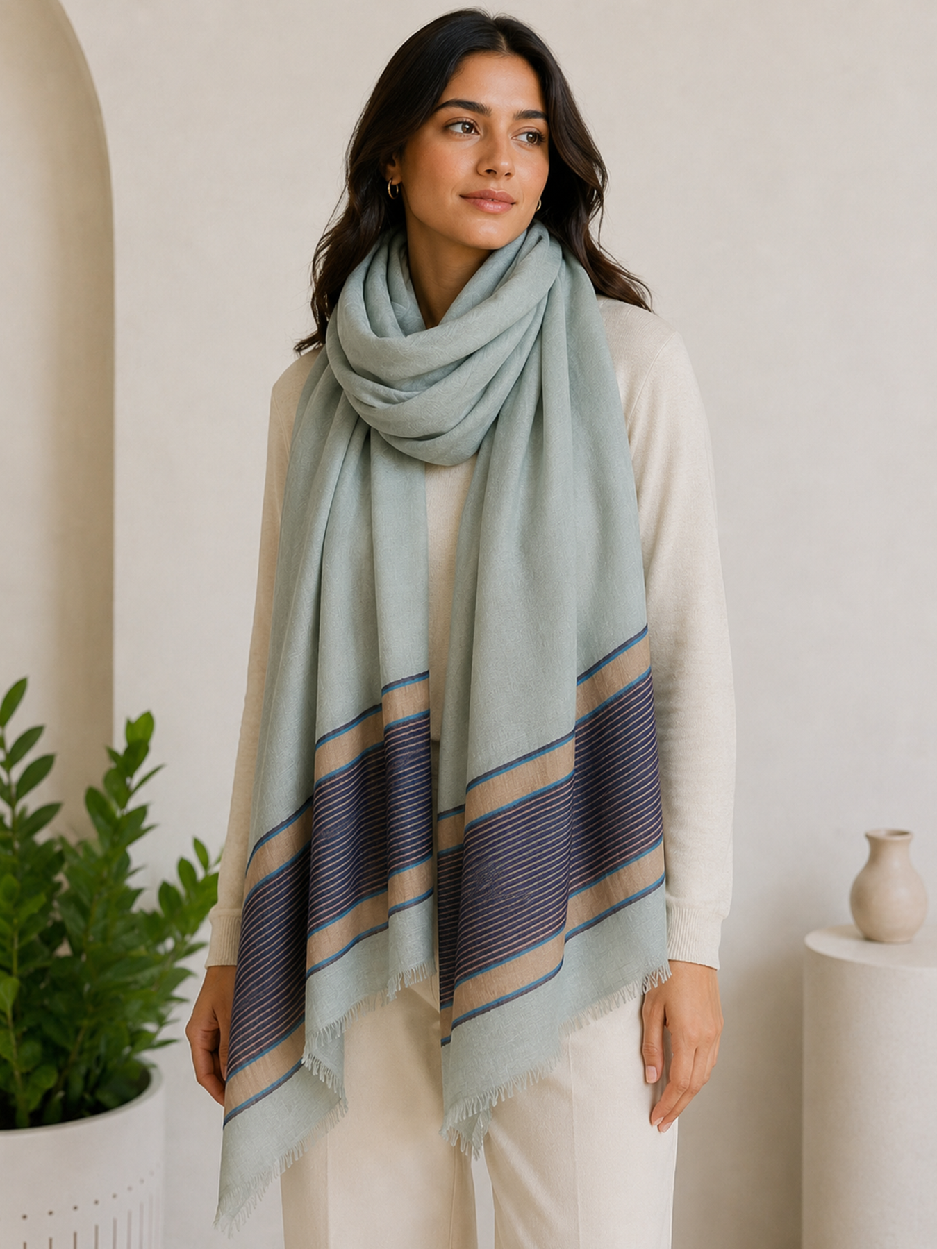 Frost Blue Zari Stripe Stole