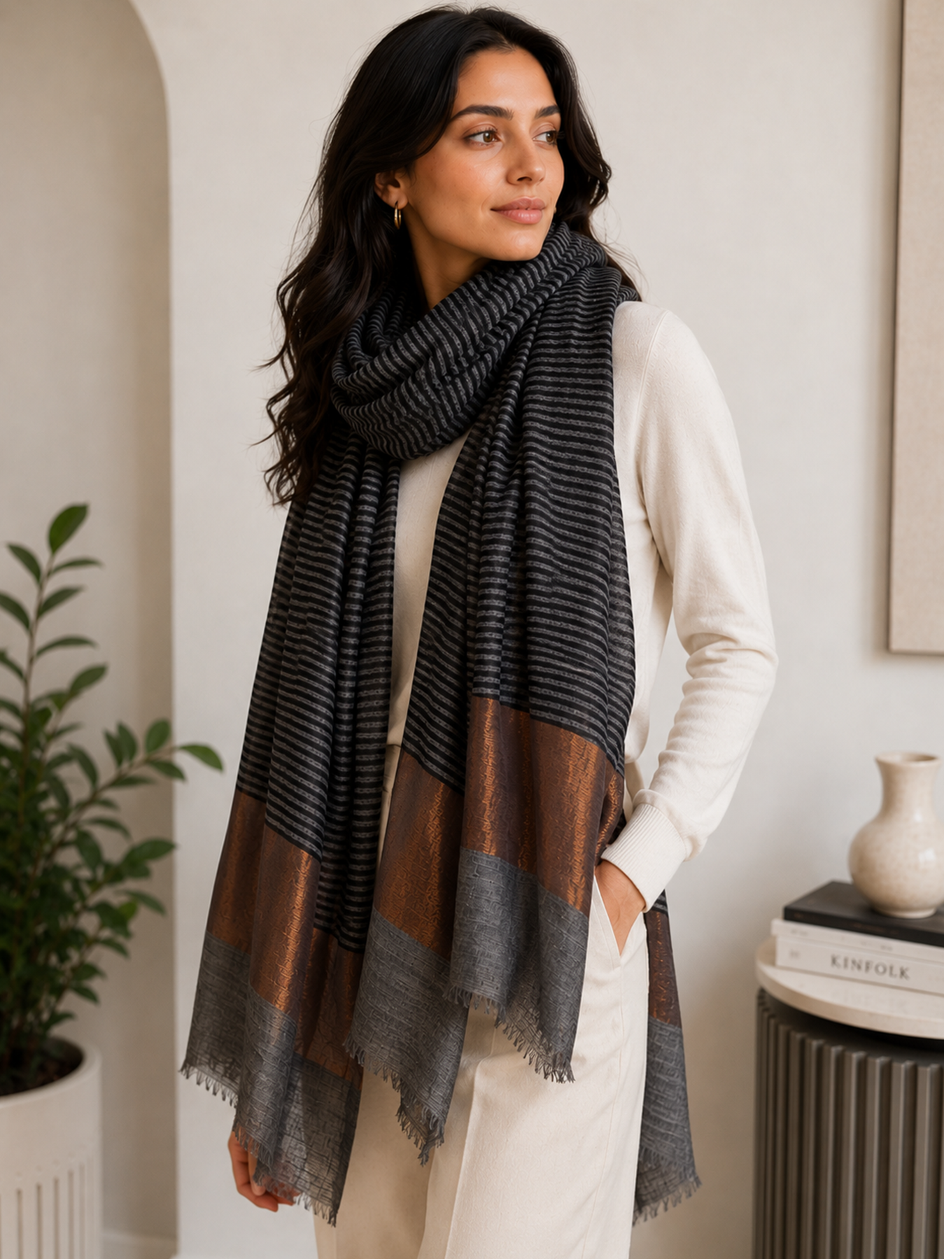 Midnight Zari Stripe Stole
