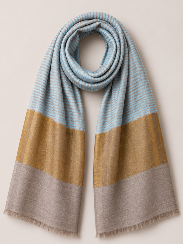 Sky Gold Zari Stripe Stole